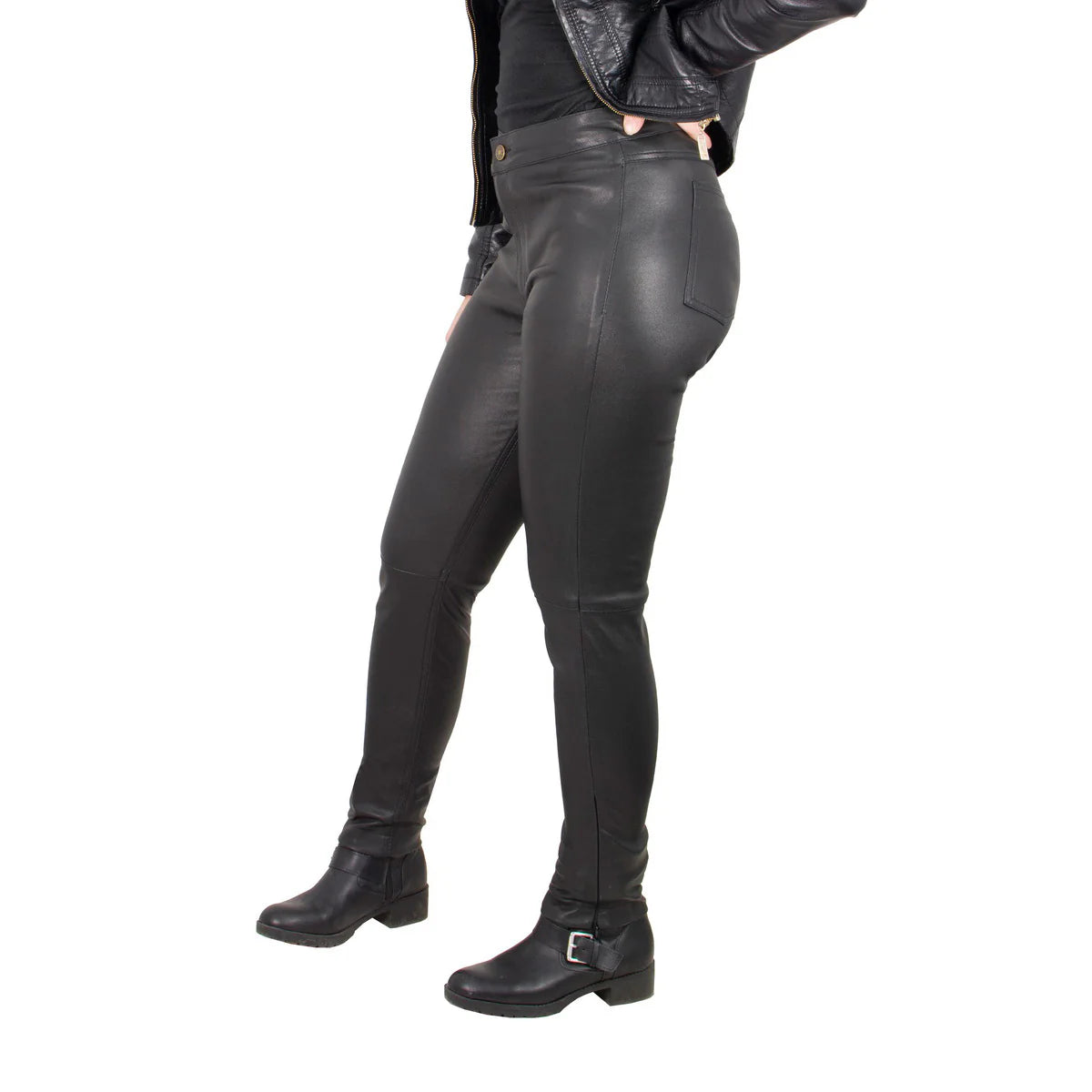 MILWAUKEE LEATHER - 'SANDY' WOMEN'S BLACK LAMBSKIN STRETCH LEATHER PANTS - MLL6690