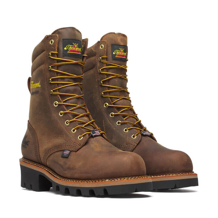 THOROGOOD - 9" BROWN STUD HORSE LOGGER - AMERICAN MADE - WATERPROOF (STEEL-TOE)