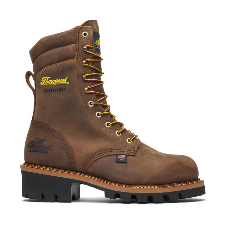 THOROGOOD - 9" BROWN STUD HORSE LOGGER - AMERICAN MADE - WATERPROOF (STEEL-TOE)