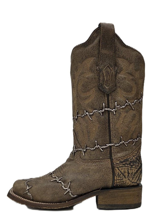 CORRAL - WOMEN'S BROWN WOVEN BARBED WIRE RODEO COWBOY BOOT - A3815