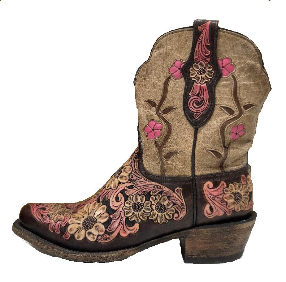 BLACK JACK - PINK FLORAL TOOLED WESTERN BOOT - HT-1432