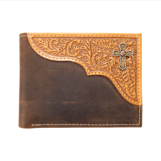 M&F - TOOLED LEATHER CROSS CONCHO REMOVABLE PASSCASE