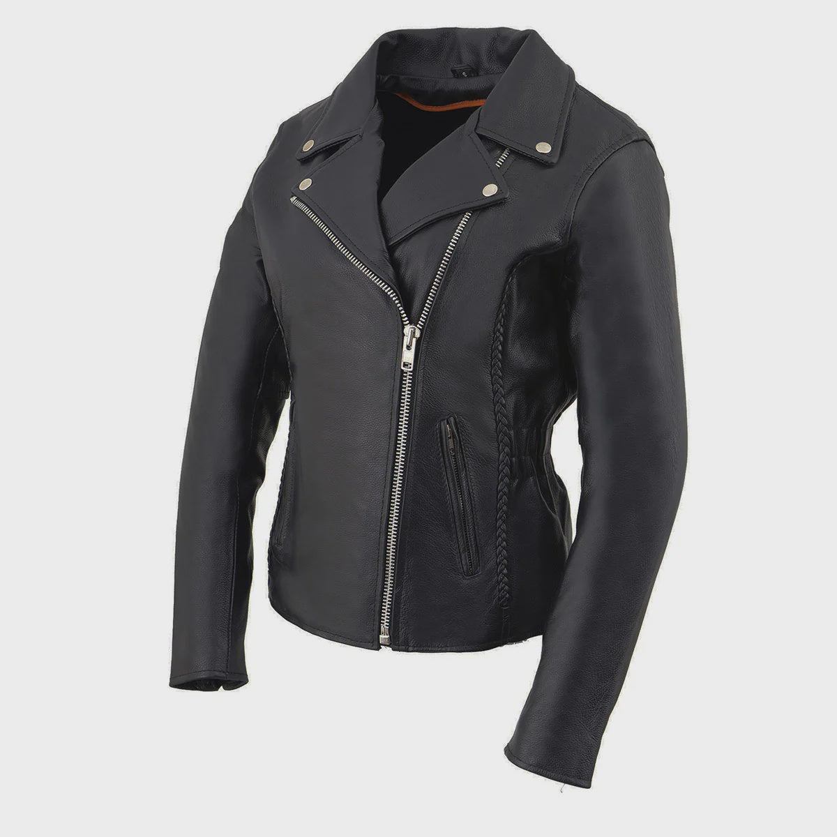 MILWAUKEE LEATHER - WOMEN'S CLASSIC BLACK BRAIDED MOTORCYCLE JACKET WITH STUDDED BACK - LKL2710
