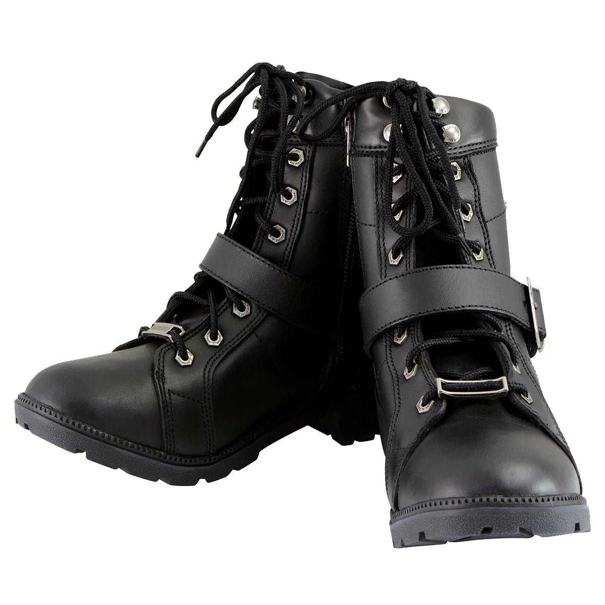 MILWAUKEE LEATHER - WOMEN'S PREMIUM BLACK LEATHER LACE-UP MOTORCYCLE BIKER RIDER BOOTS IN WIDE WIDTH - MBL9325