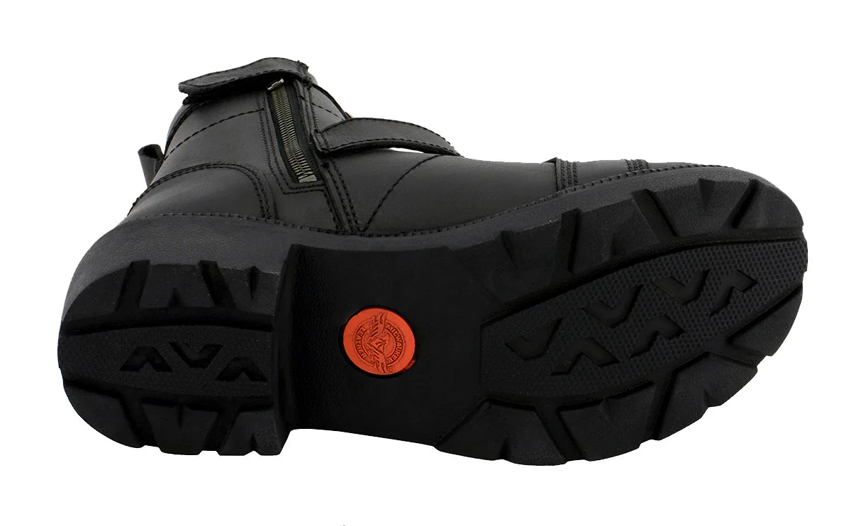 MILWAUKEE LEATHER - WOMEN'S PREMIUM BLACK LACE-UP CLASSIC LEATHER MOTORCYCLE BIKER BOOTS WITH SIDE ZIPPER - MBL9325