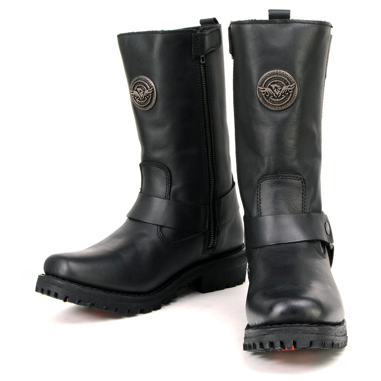 MILWAUKEE LEATHER - WOMEN'S BLACK LEATHER 11-INCH CLASSIC HARNESS SQUARE TOE MOTORCYCLE BOOT - MBL9360
