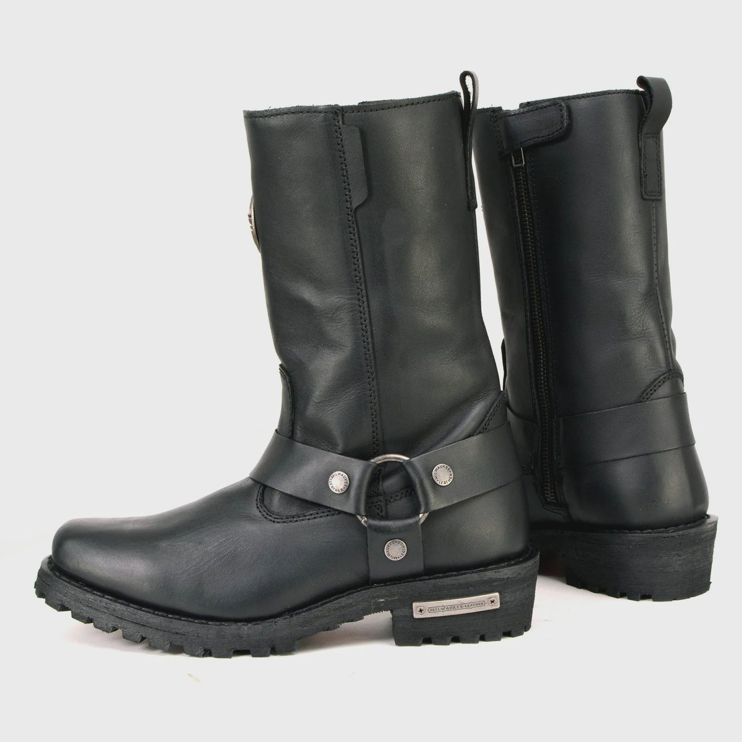 MILWAUKEE LEATHER - WOMEN'S BLACK LEATHER 11-INCH CLASSIC HARNESS SQUARE TOE MOTORCYCLE BOOT - MBL9360