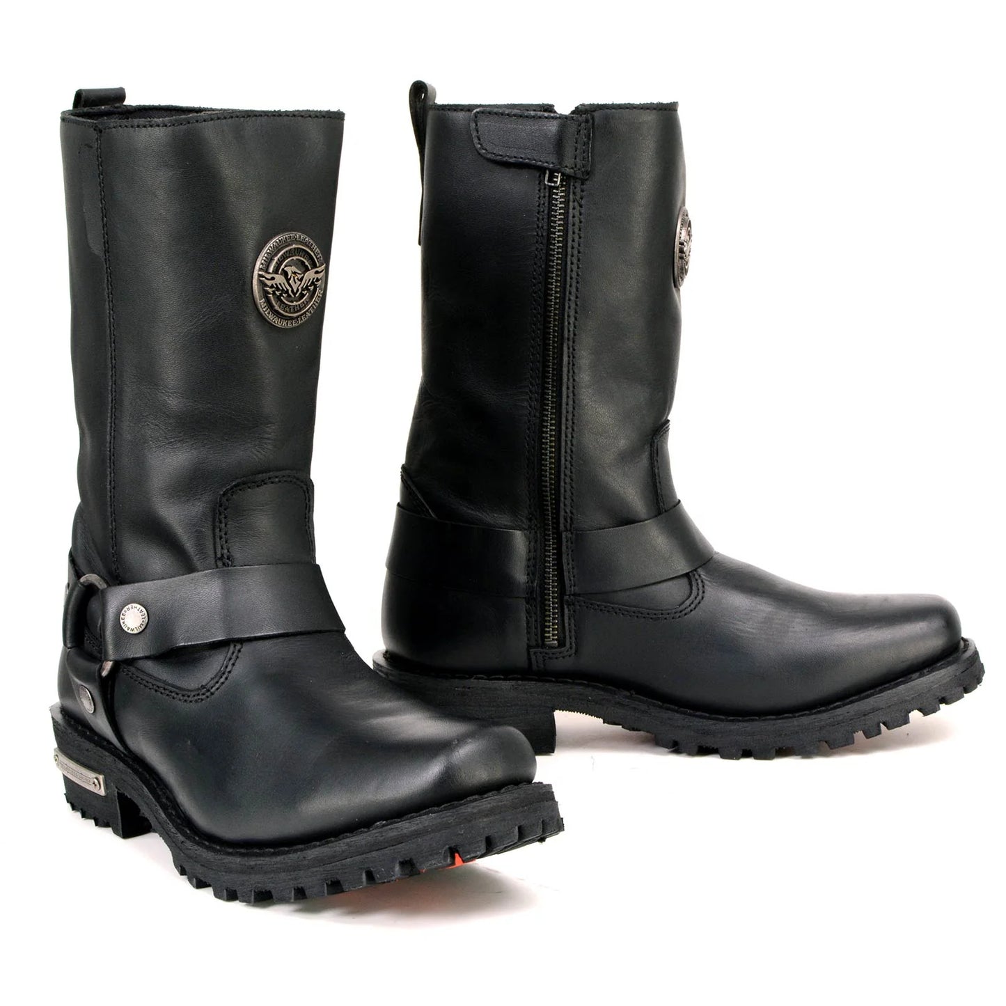 MILWAUKEE LEATHER - WOMEN'S BLACK LEATHER 11-INCH CLASSIC HARNESS SQUARE TOE MOTORCYCLE BOOT - MBL9360