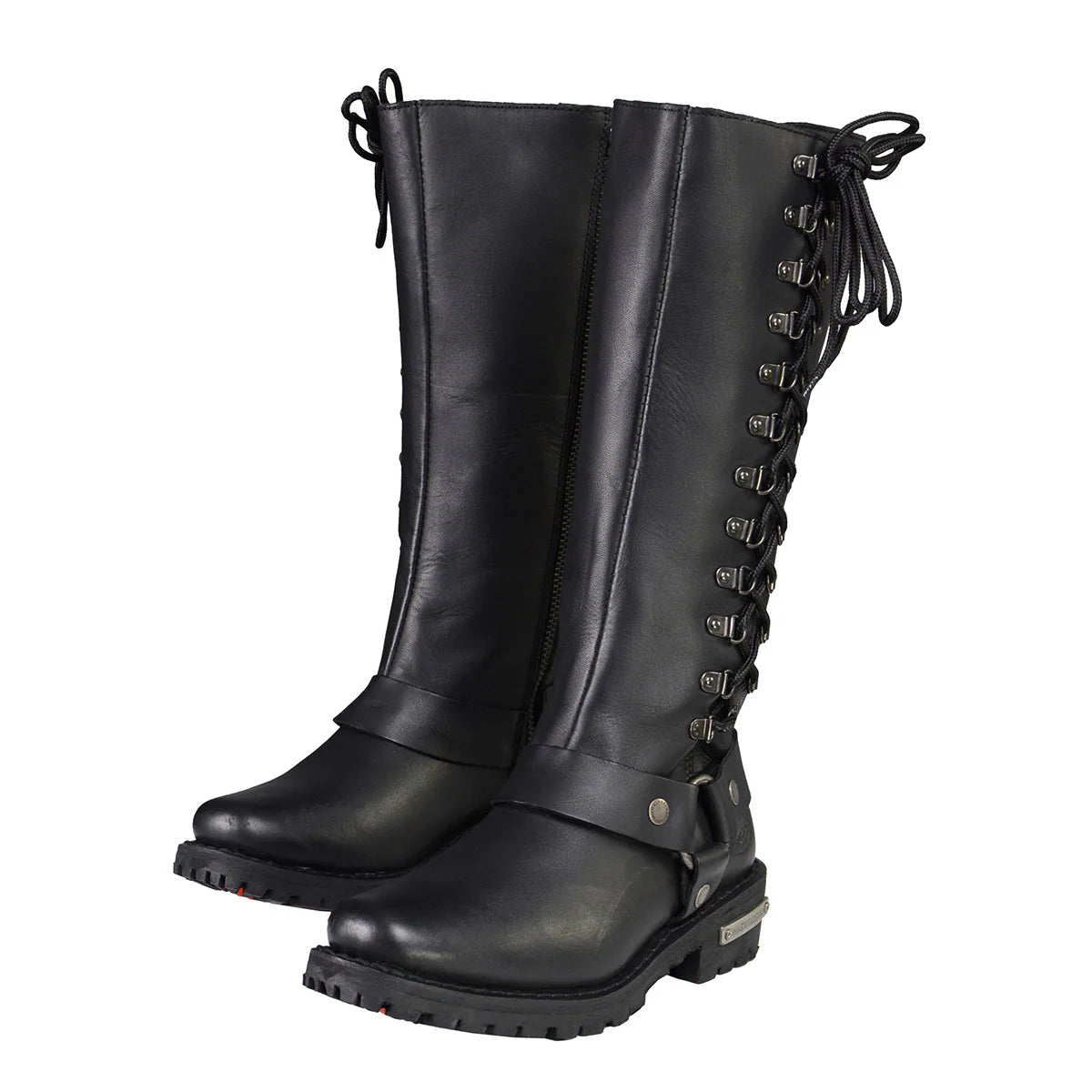 MILWAUKEE LEATHER - WOMEN'S CLASSIC BLACK LEATHER 14-INCH HARNESS SQUARE TOE TALL MOTORCYCLE BOOT - MBL9365