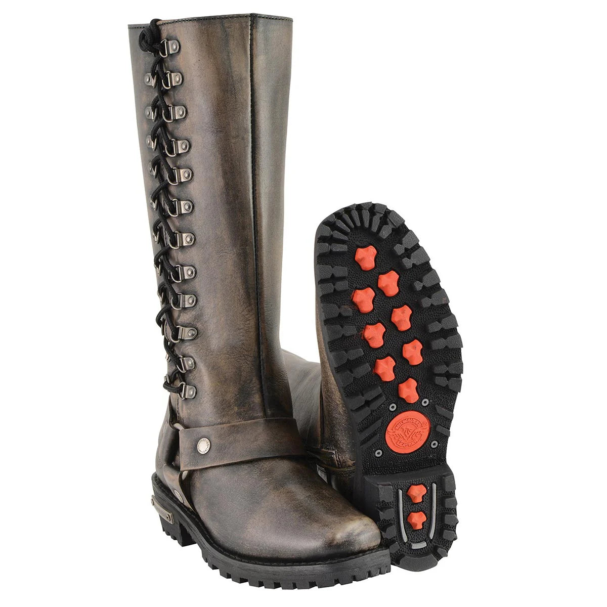 MILWAUKEE LEATHER - WOMEN'S DISTRESSED BROWN LEATHER 14-INCH CLASSIC HARNESS SQUARE TOE MOTORCYCLE RIDER BOOT - MBL9368