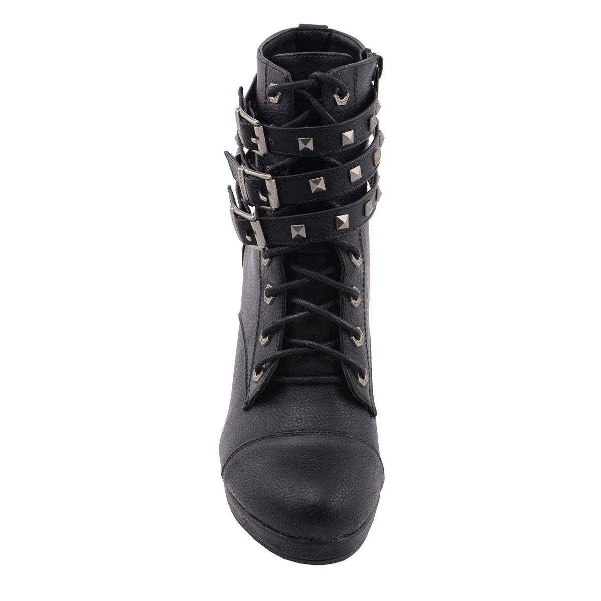 MILWAUKEE LEATHER - WOMEN'S BLACK LEATHER LACE-UP FASHION BOOTS WITH TRIPLE STRAP STUDDED ACCENTS - MBL9417