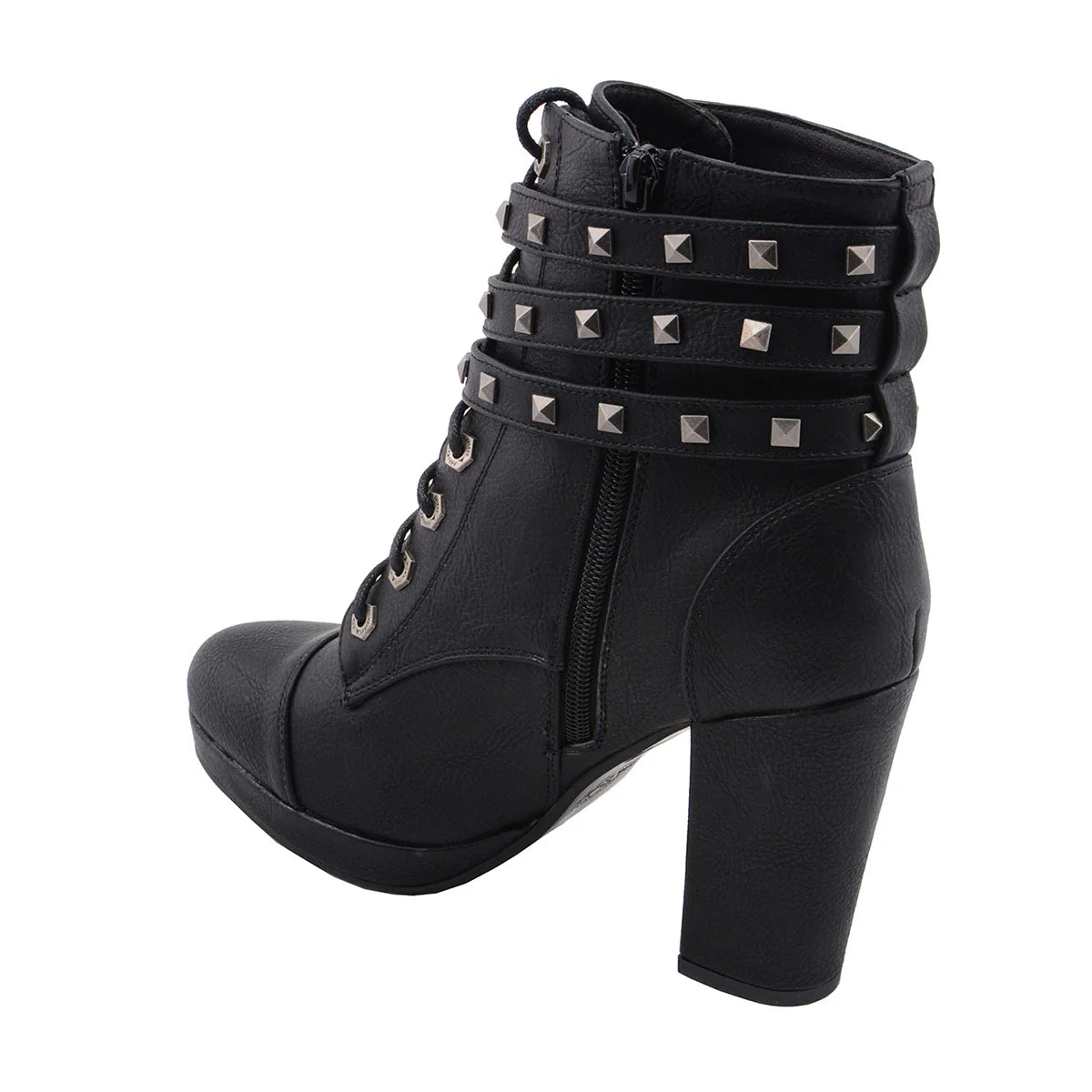 MILWAUKEE LEATHER - WOMEN'S BLACK LEATHER LACE-UP FASHION BOOTS WITH TRIPLE STRAP STUDDED ACCENTS - MBL9417
