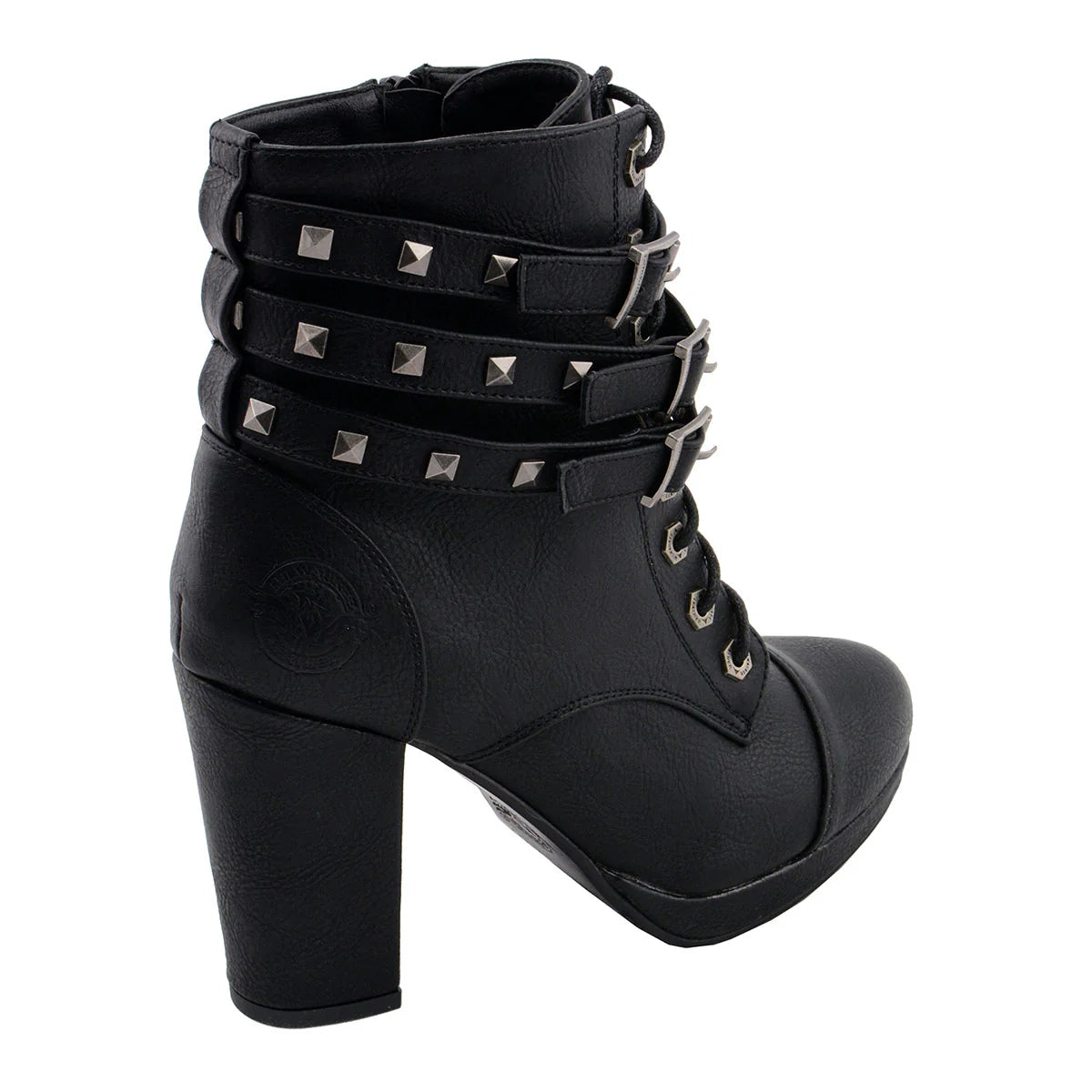 MILWAUKEE LEATHER - WOMEN'S BLACK LEATHER LACE-UP FASHION BOOTS WITH TRIPLE STRAP STUDDED ACCENTS - MBL9417