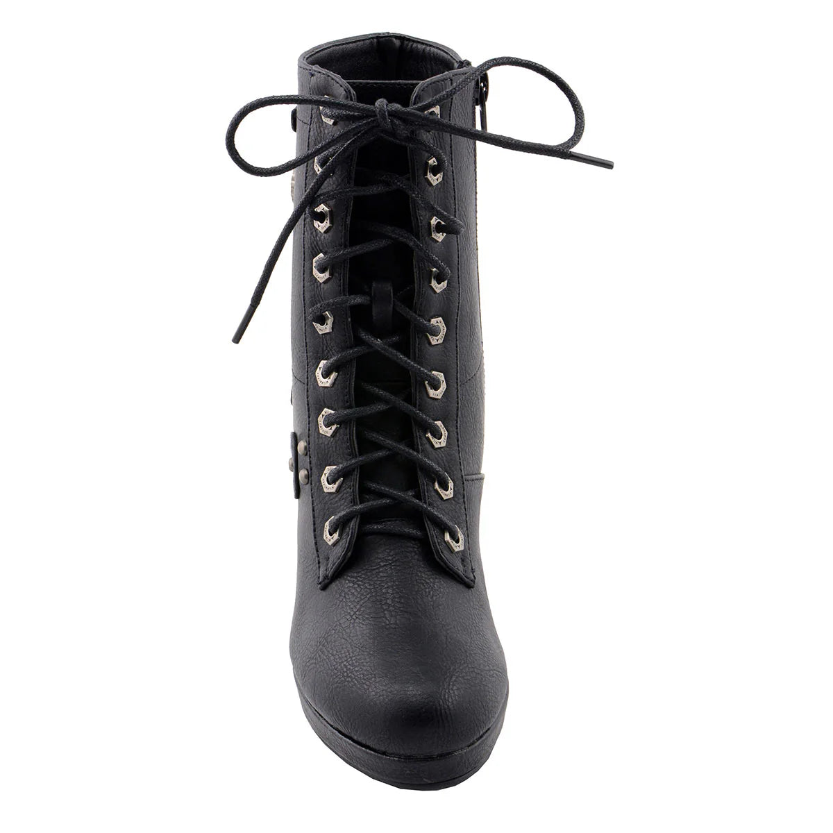 MILWAUKEE LEATHER - WOMEN'S BLACK LACE-UP FASHION BOOTS WITH STUDDED ACCENTS AND PLATFORM HEEL - MBL9418
