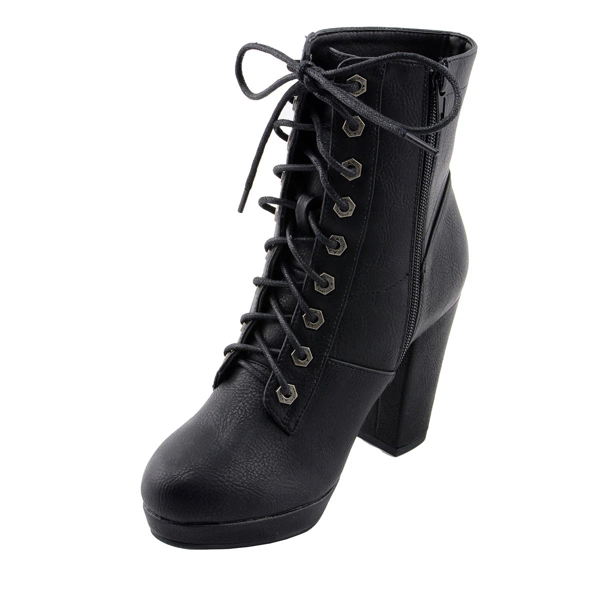 MILWAUKEE LEATHER - WOMEN'S BLACK LACE-UP FASHION BOOTS WITH STUDDED ACCENTS AND PLATFORM HEEL - MBL9418