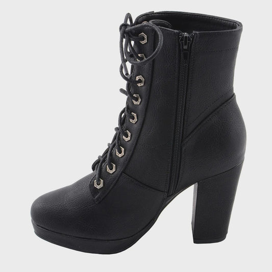 MILWAUKEE LEATHER - WOMEN'S BLACK LACE-UP FASHION BOOTS WITH STUDDED ACCENTS AND PLATFORM HEEL - MBL9418