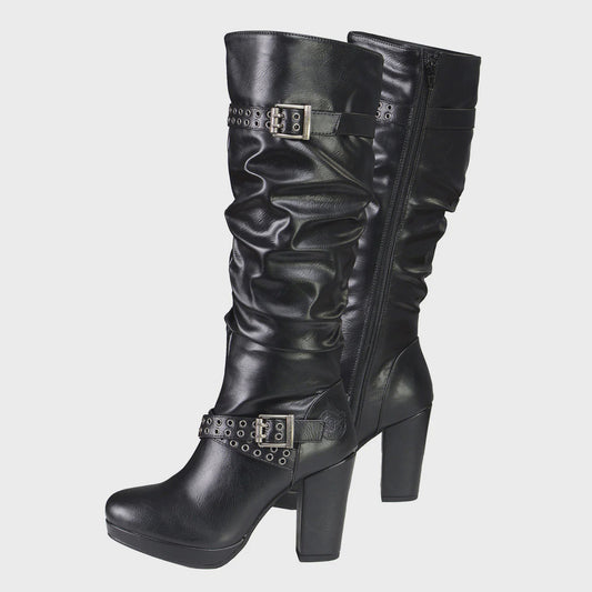 MILWAUKEE LEATHER - WOMEN'S TALL PREMIUM BLACK PLATFORM FASHION CASUAL BOOTS WITH SLOUCH SHAFT - MBL9419