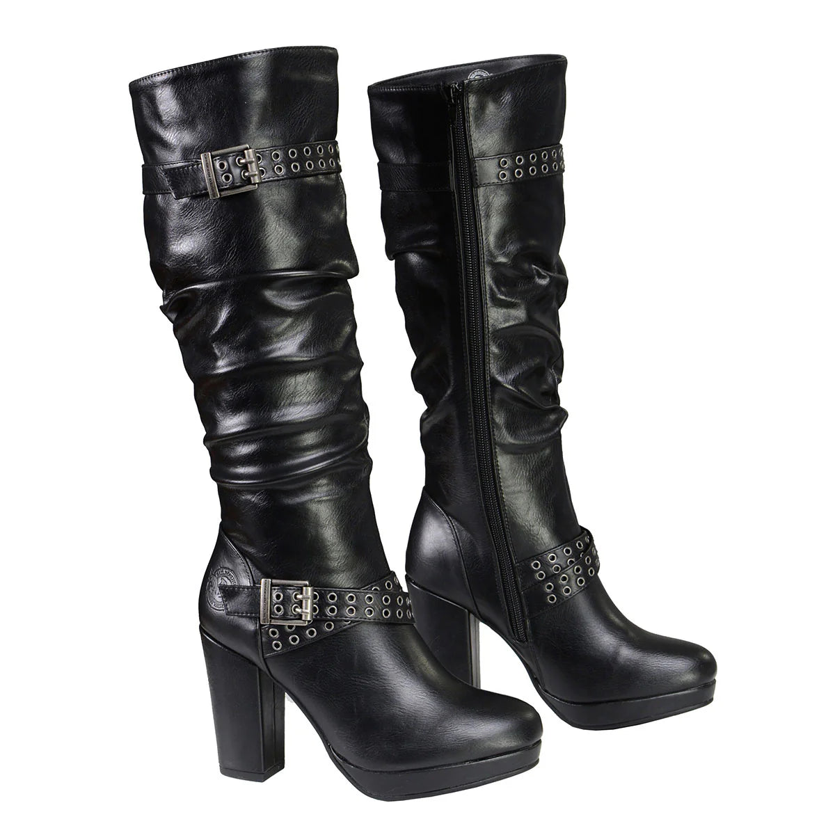 MILWAUKEE LEATHER - WOMEN'S TALL PREMIUM BLACK PLATFORM FASHION CASUAL BOOTS WITH SLOUCH SHAFT - MBL9419