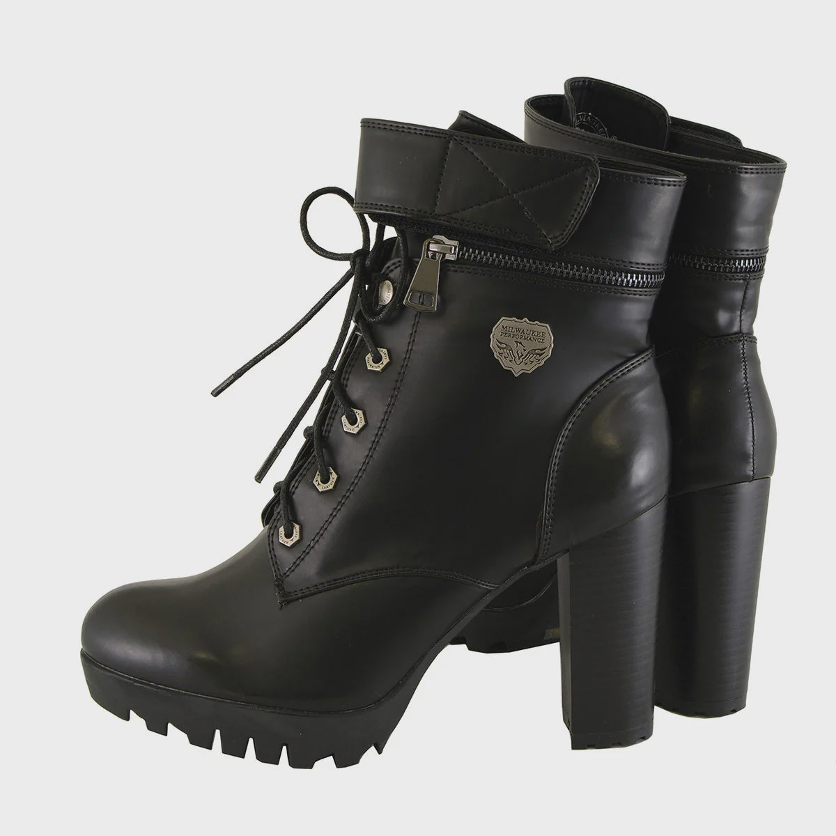 MILWAUKEE LEATHER - WOMEN'S BLACK LACE-UP FASHION BOOT WITH DOUBLE HEIGHT OPTION - MBL9425