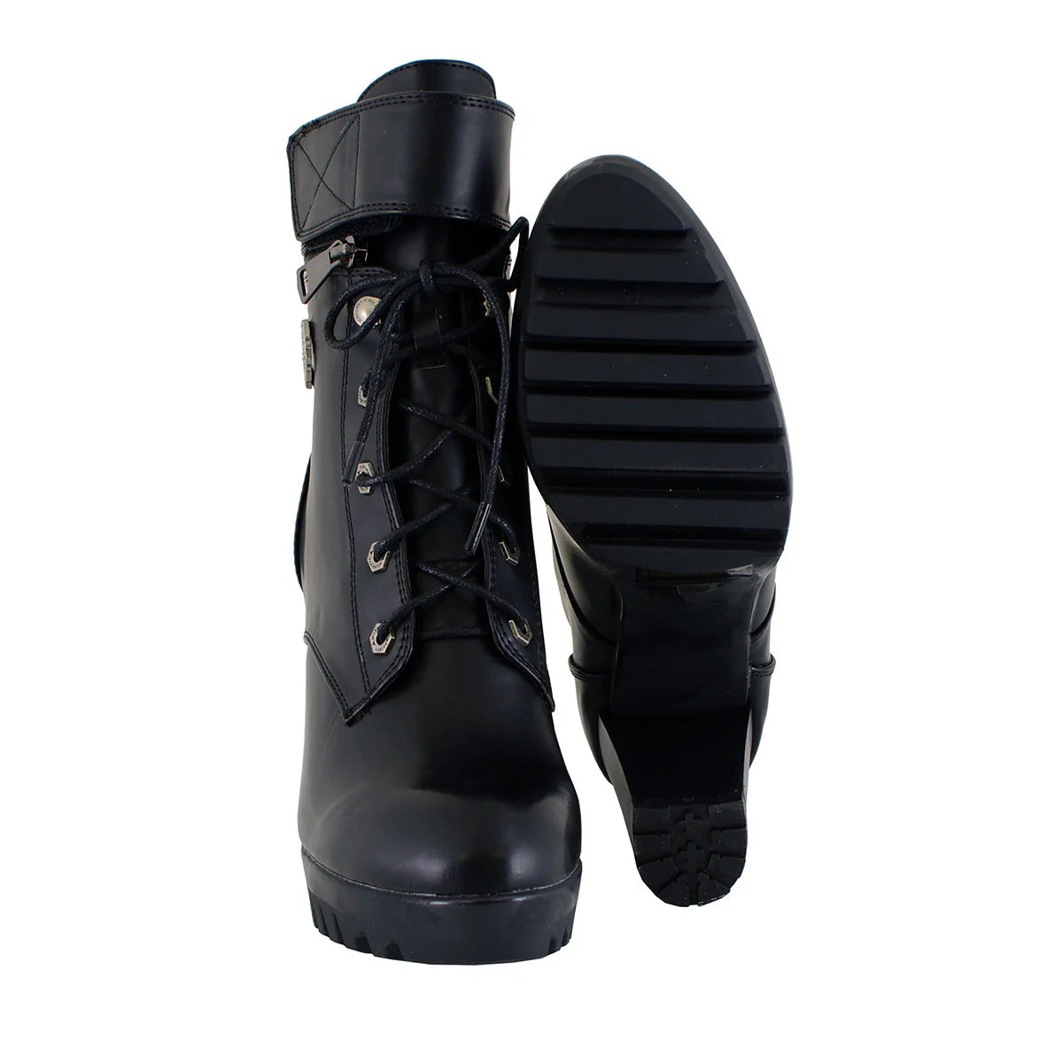 MILWAUKEE LEATHER - WOMEN'S BLACK LACE-UP FASHION BOOT WITH DOUBLE HEIGHT OPTION - MBL9425