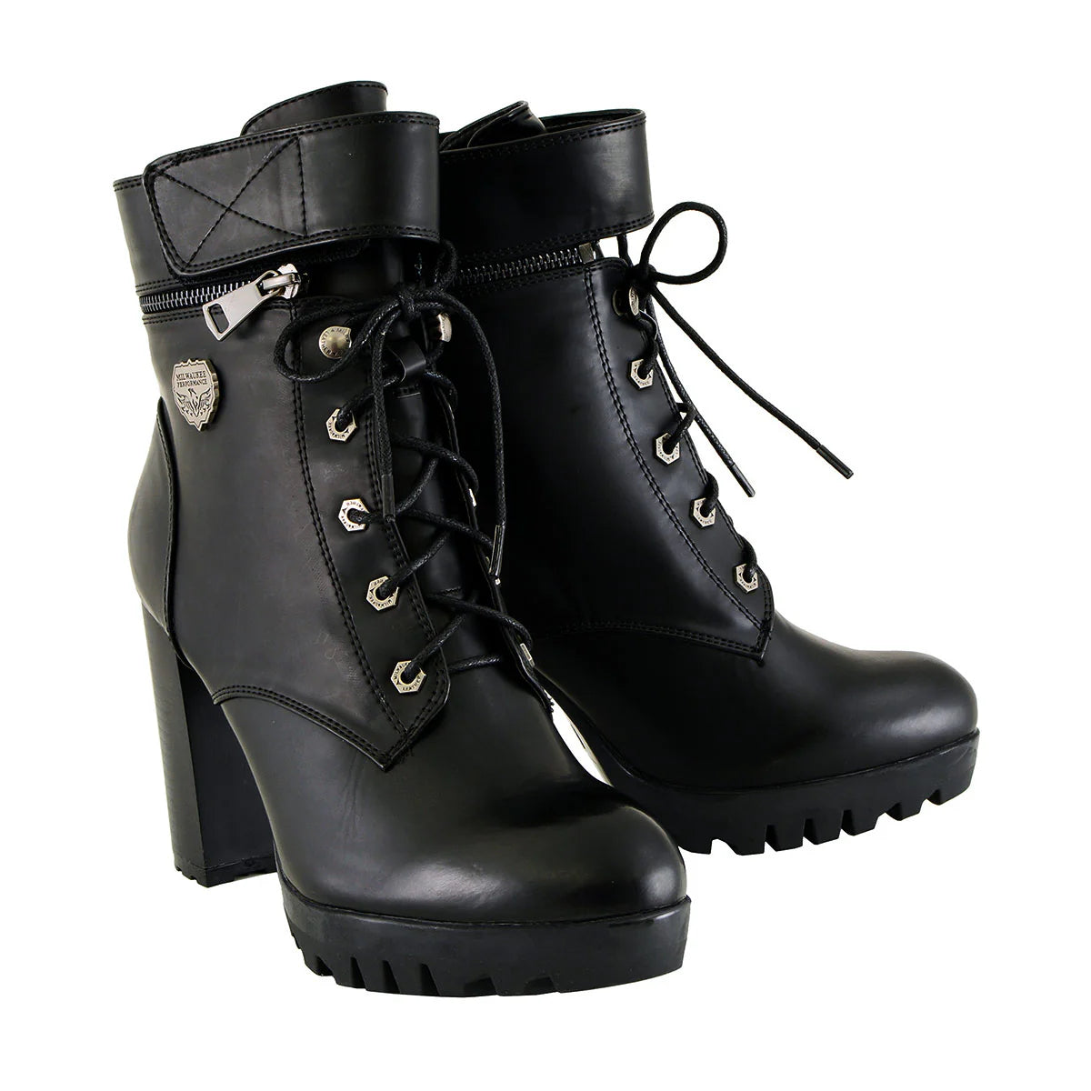 MILWAUKEE LEATHER - WOMEN'S BLACK LACE-UP FASHION BOOT WITH DOUBLE HEIGHT OPTION - MBL9425