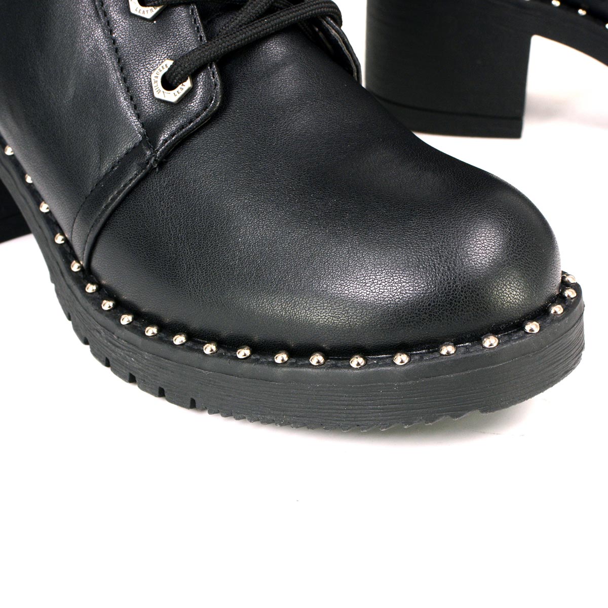 MILWAUKEE LEATHER - WOMEN'S BLACK LACE-UP TALL BIKER FASHION BOOTS WITH PLATFORM HEEL & STUDS - MBL9442