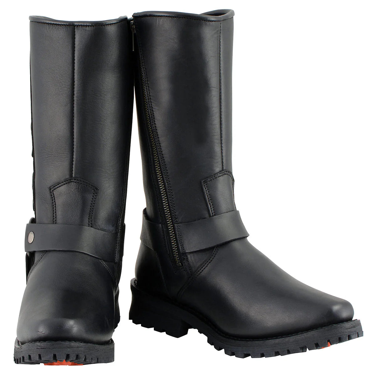 MILWAUKEE LEATHER - MEN'S BLACK LEATHER HARNESS MOTORCYCLE BOOTS WITH BRAID AND RIVETED DETAILS - MBM9025
