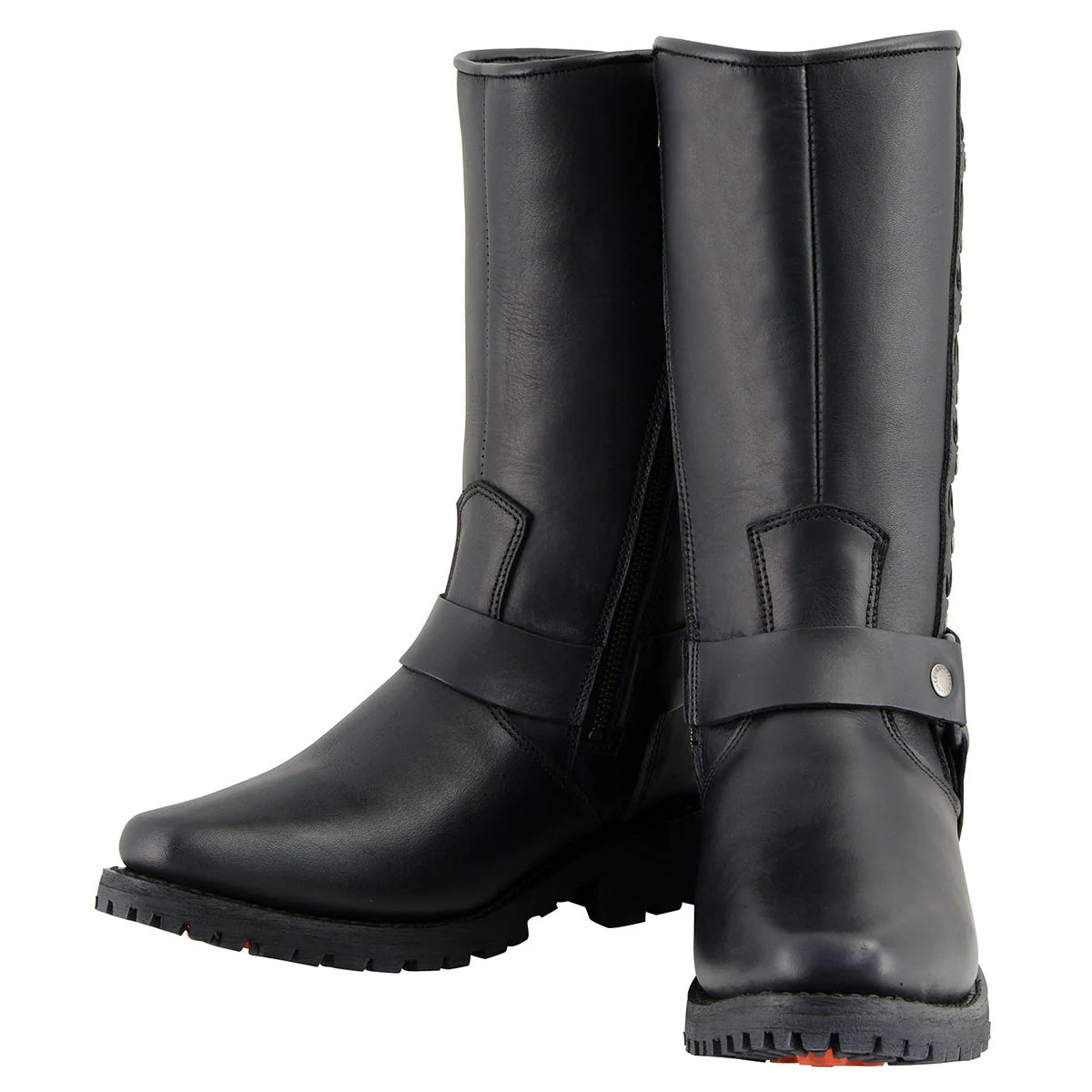 MILWAUKEE LEATHER - MEN'S BLACK LEATHER HARNESS MOTORCYCLE BOOTS WITH BRAID AND RIVETED DETAILS - MBM9025
