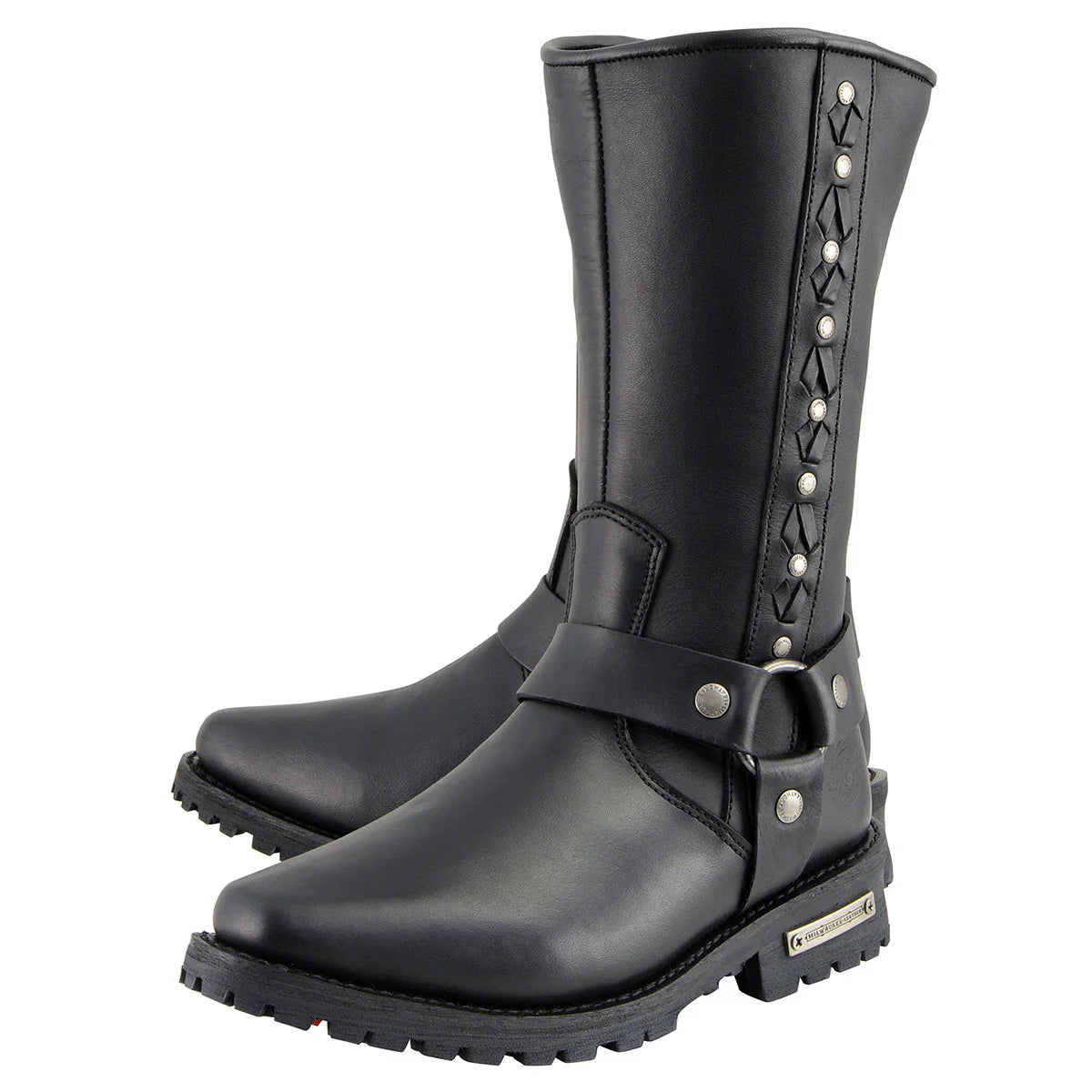 MILWAUKEE LEATHER - MEN'S BLACK LEATHER HARNESS MOTORCYCLE BOOTS WITH BRAID AND RIVETED DETAILS - MBM9025