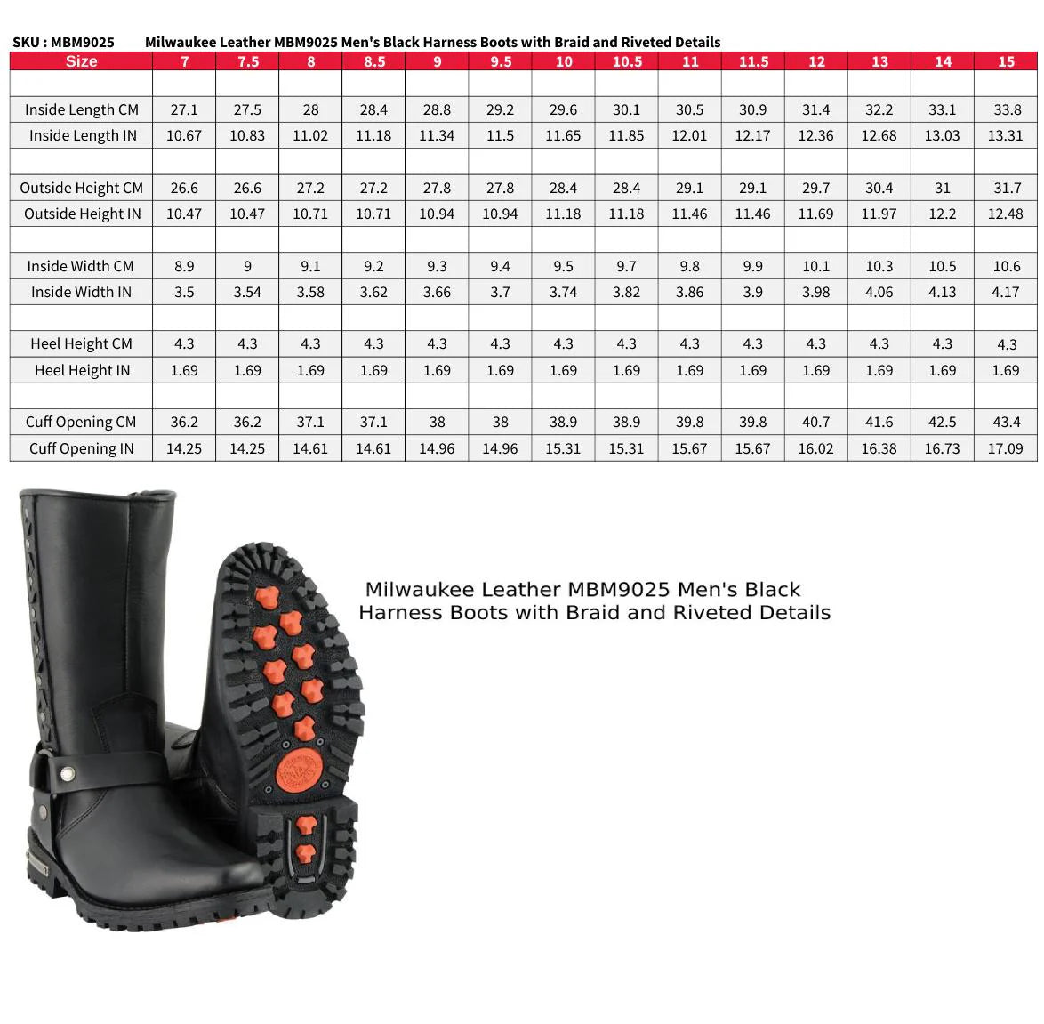MILWAUKEE LEATHER - MEN'S BLACK LEATHER HARNESS MOTORCYCLE BOOTS WITH BRAID AND RIVETED DETAILS - MBM9025