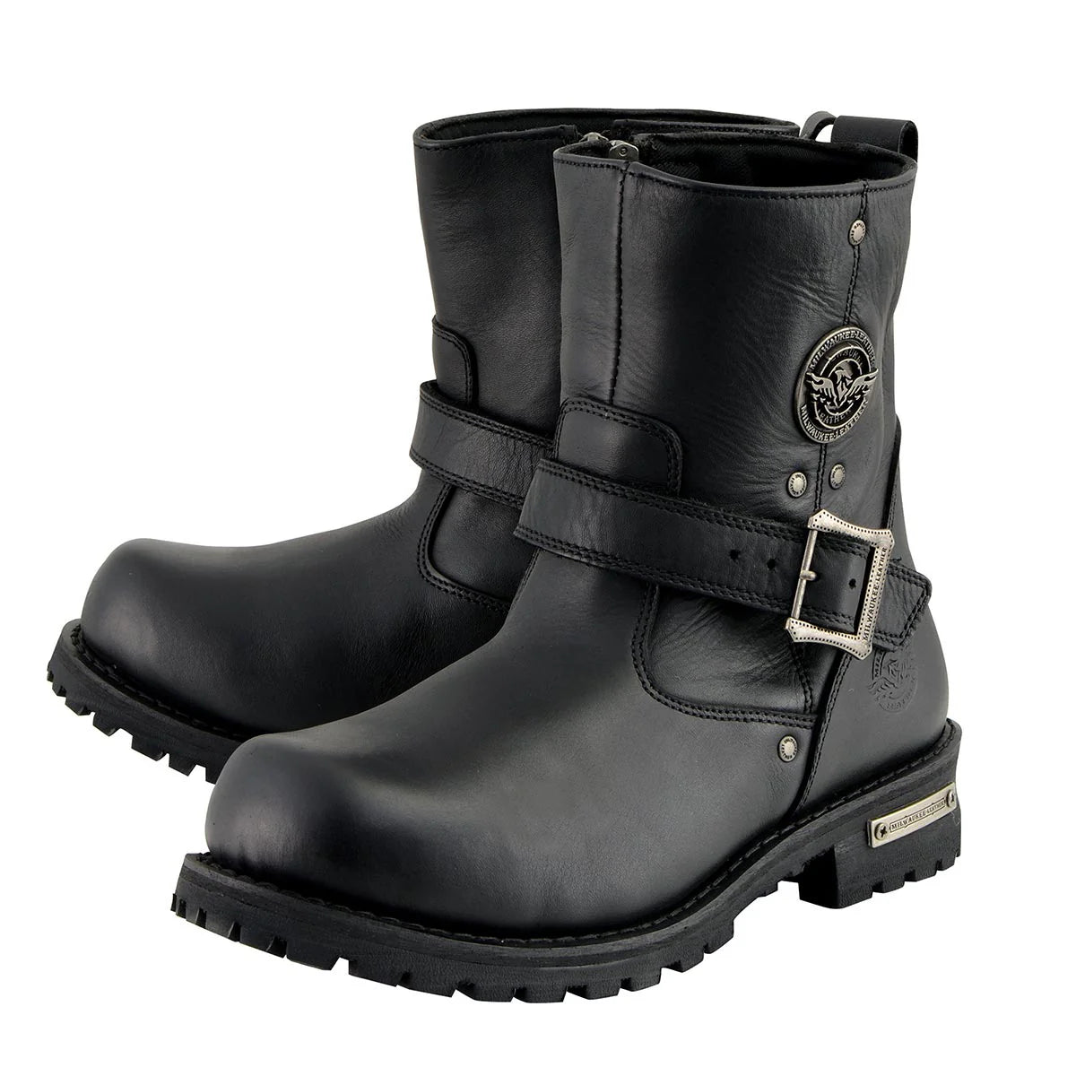 MILWAUKEE LEATHER - MEN'S BLACK LEATHER 6-INCH CLASSIC ENGINEER MOTORCYCLE BOOT WITH SIDE ZIPPER - MBM9040