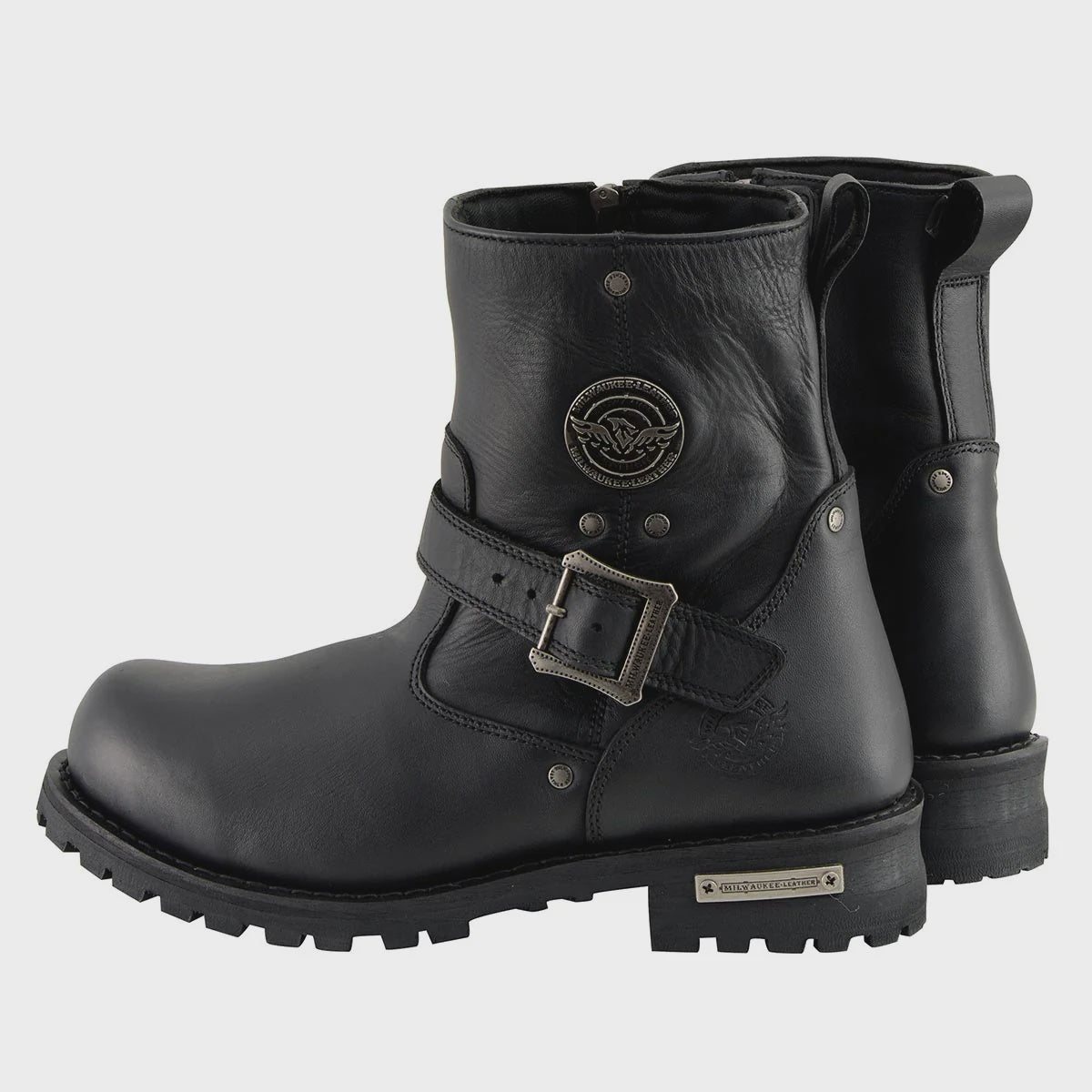 MILWAUKEE LEATHER - MEN'S BLACK LEATHER 6-INCH CLASSIC ENGINEER MOTORCYCLE BOOT WITH SIDE ZIPPER - MBM9040