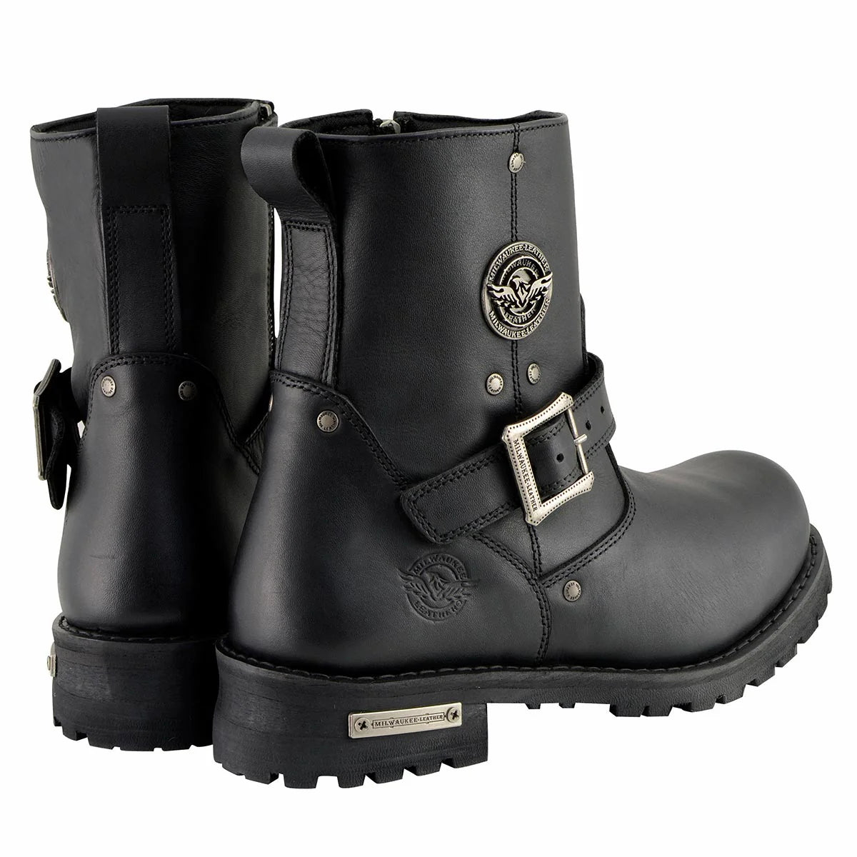 MILWAUKEE LEATHER - MEN'S BLACK LEATHER 6-INCH CLASSIC ENGINEER MOTORCYCLE BOOT WITH SIDE ZIPPER - MBM9040