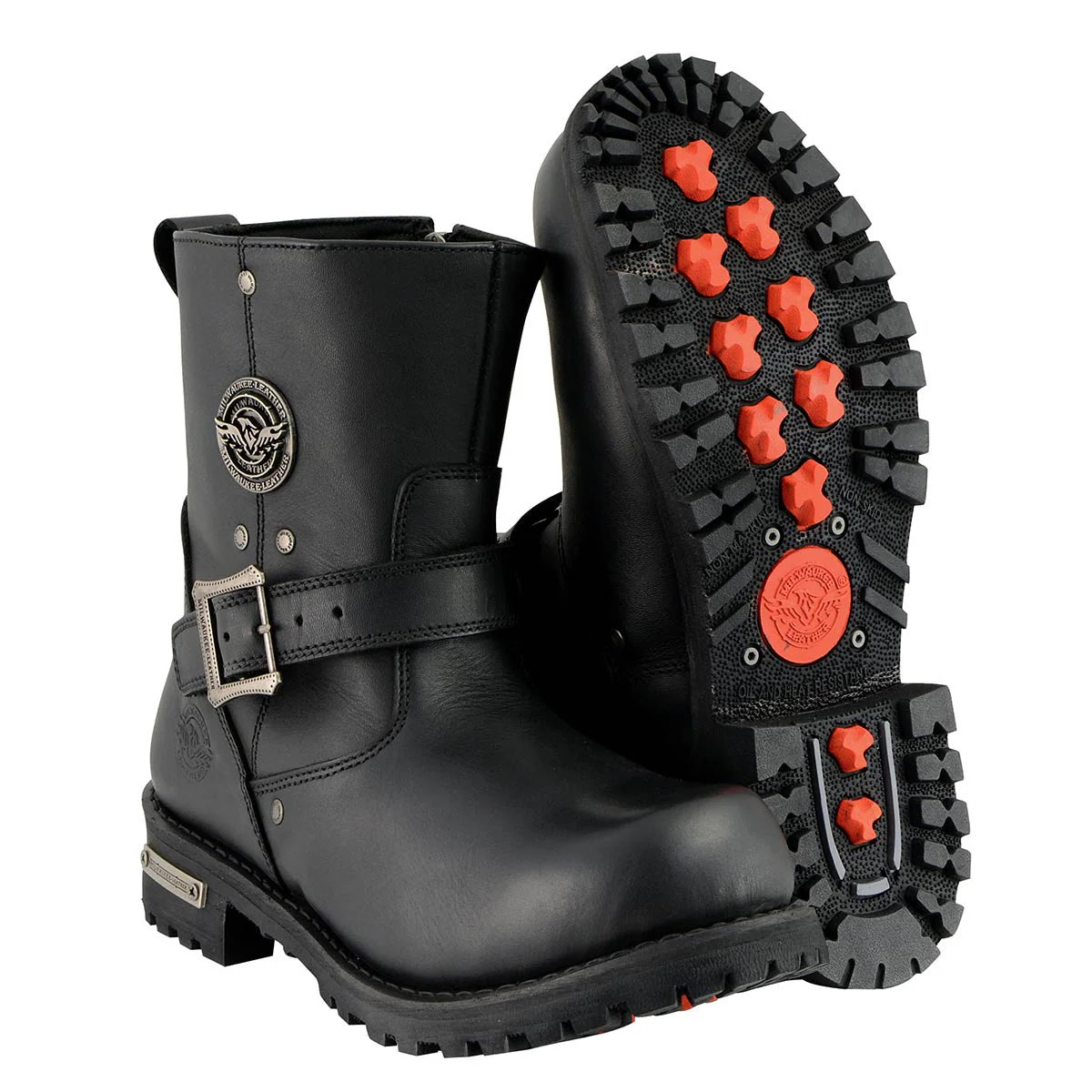MILWAUKEE LEATHER - MEN'S BLACK LEATHER 6-INCH CLASSIC ENGINEER MOTORCYCLE BOOT WITH SIDE ZIPPER - MBM9040