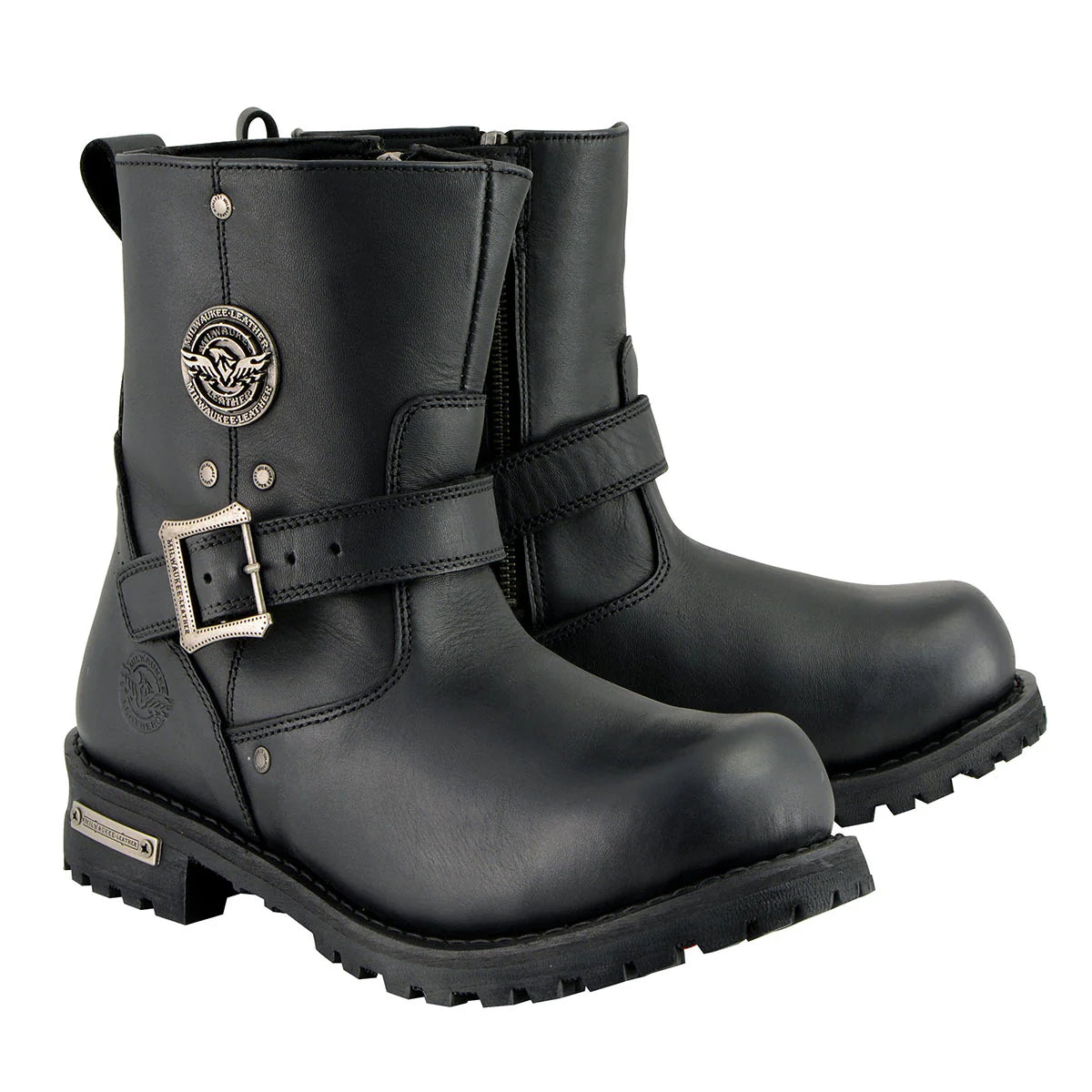 MILWAUKEE LEATHER - MEN'S BLACK LEATHER 6-INCH CLASSIC ENGINEER MOTORCYCLE BOOT WITH SIDE ZIPPER - MBM9040