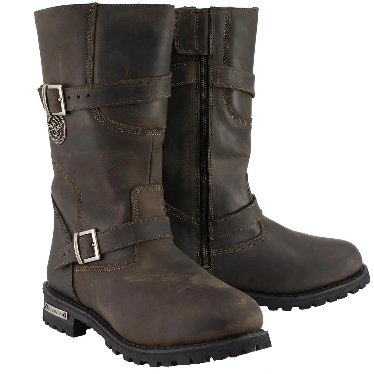 MILWAUKEE LEATHER - MEN'S CLASSIC DISTRESSED BROWN LEATHER MOTORCYCLE ENGINEER RIDING BIKER BOOT - MBM9063