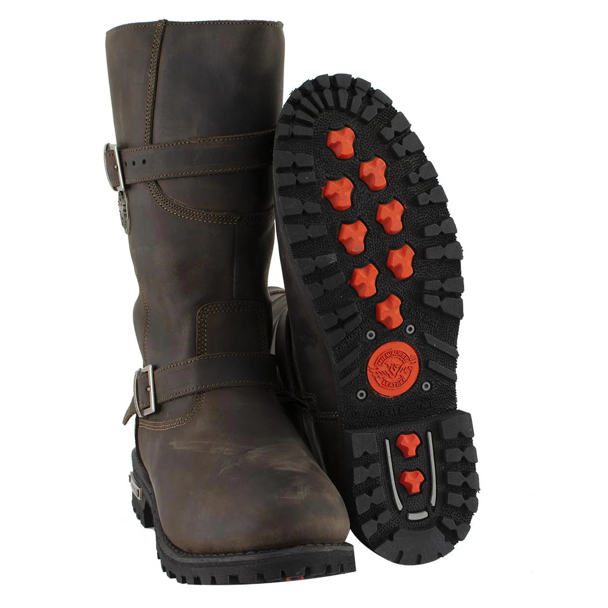 MILWAUKEE LEATHER - MEN'S CLASSIC DISTRESSED BROWN LEATHER MOTORCYCLE ENGINEER RIDING BIKER BOOT - MBM9063