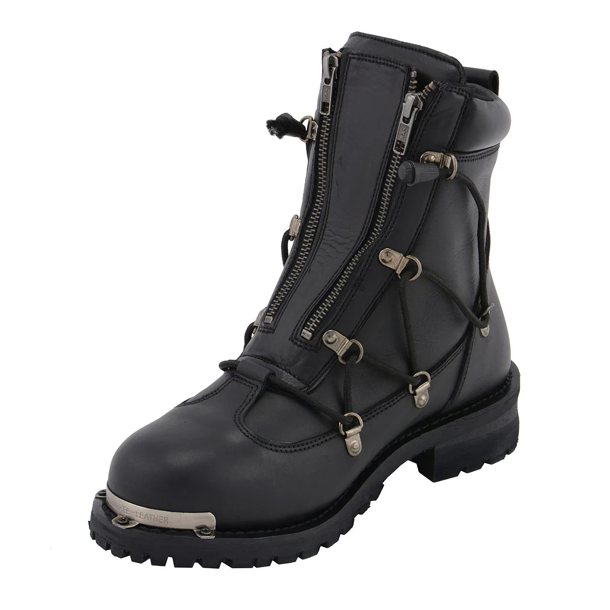 MILWAUKEE LEATHER - MEN'S BLACK LEATHER 6-INCH PLAIN TOE DUAL ZIPPER MOTORCYCLE RIDER BOOT - MBM9075