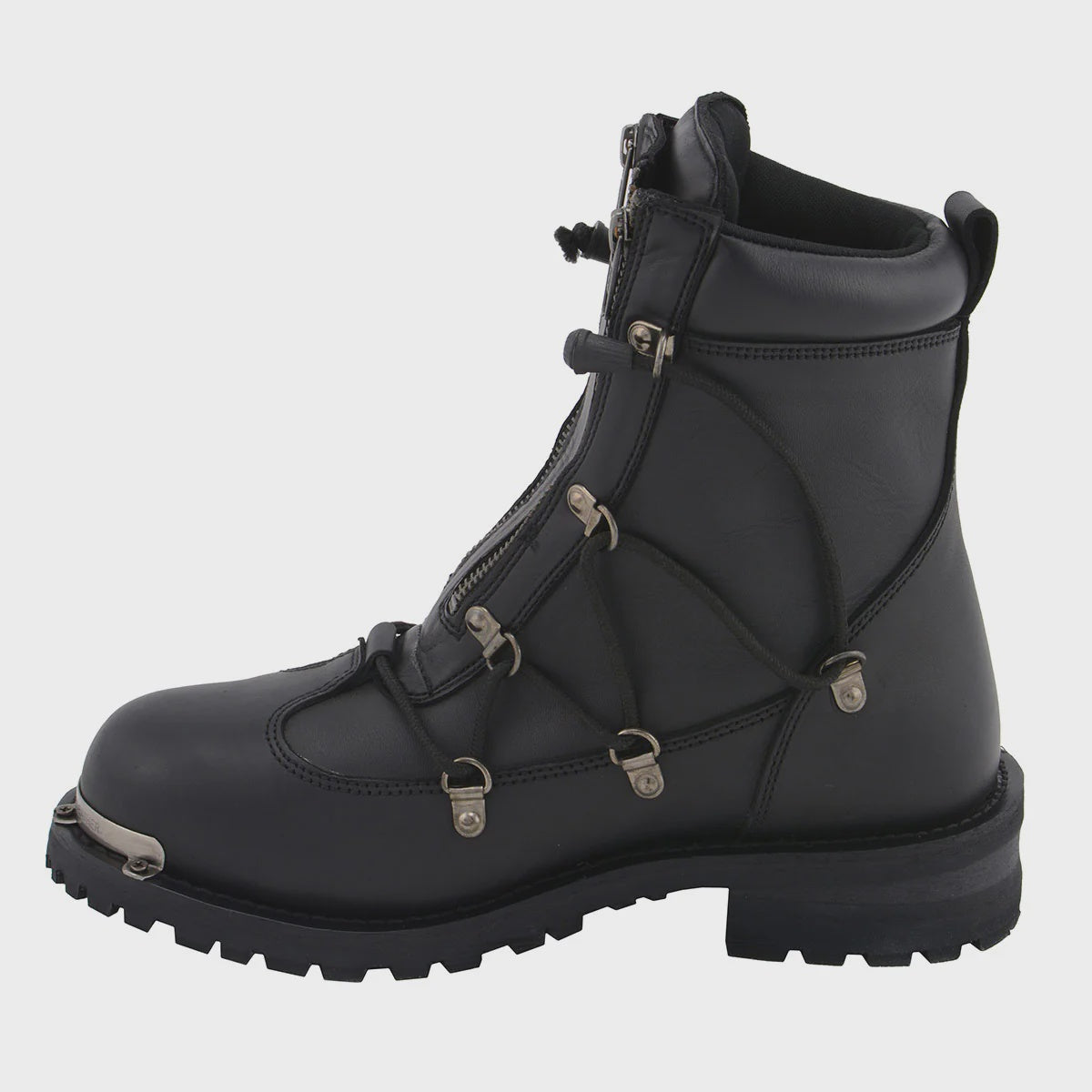 MILWAUKEE LEATHER - MEN'S BLACK LEATHER 6-INCH PLAIN TOE DUAL ZIPPER MOTORCYCLE RIDER BOOT - MBM9075