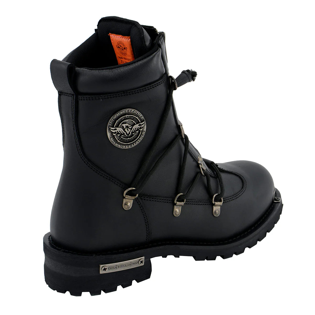 MILWAUKEE LEATHER - MEN'S BLACK LEATHER 6-INCH PLAIN TOE DUAL ZIPPER MOTORCYCLE RIDER BOOT - MBM9075