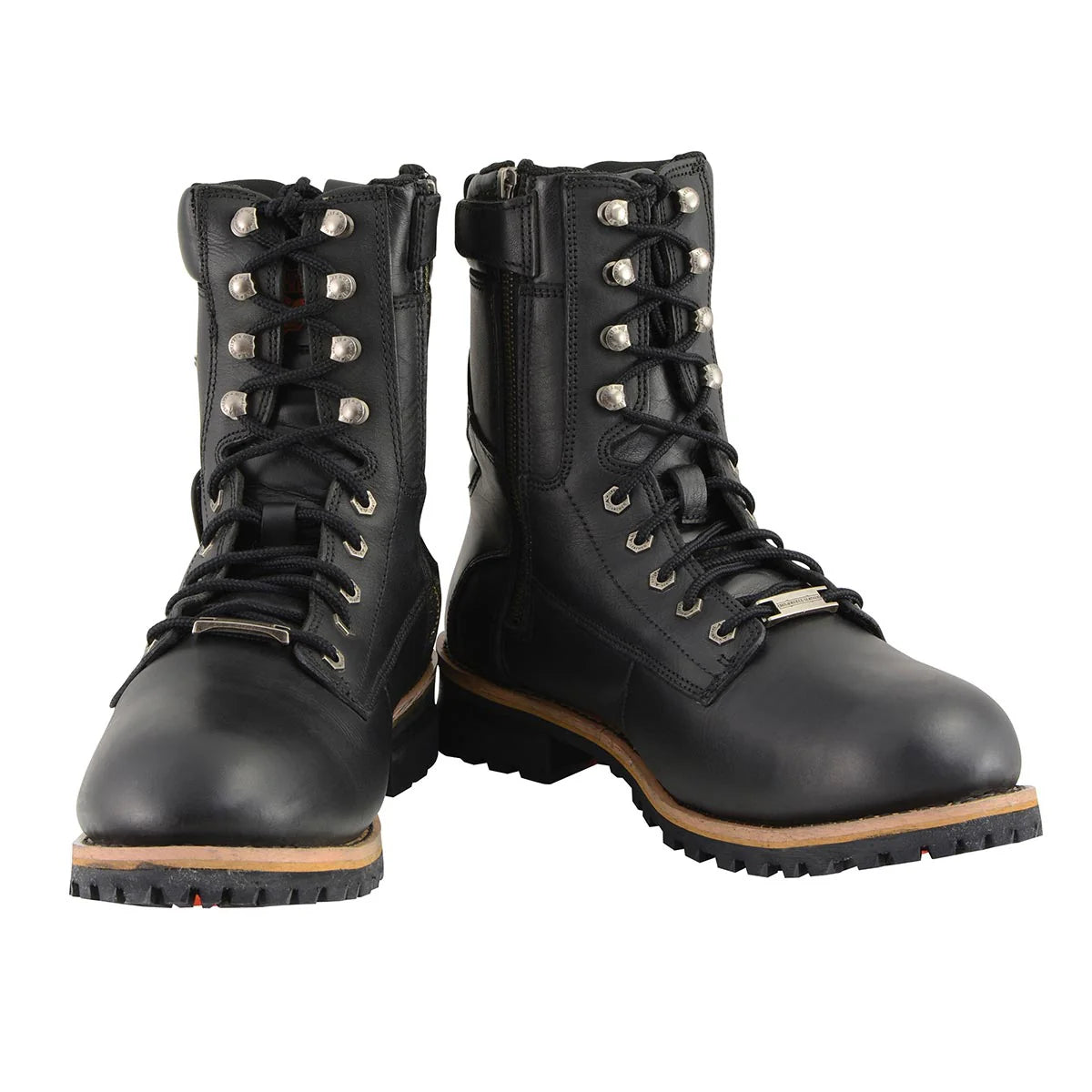 MILWAUKEE LEATHER - MEN'S CLASSIC BLACK LEATHER LACE-UP LOGGER WITH SIDE-ZIP - MBM9095