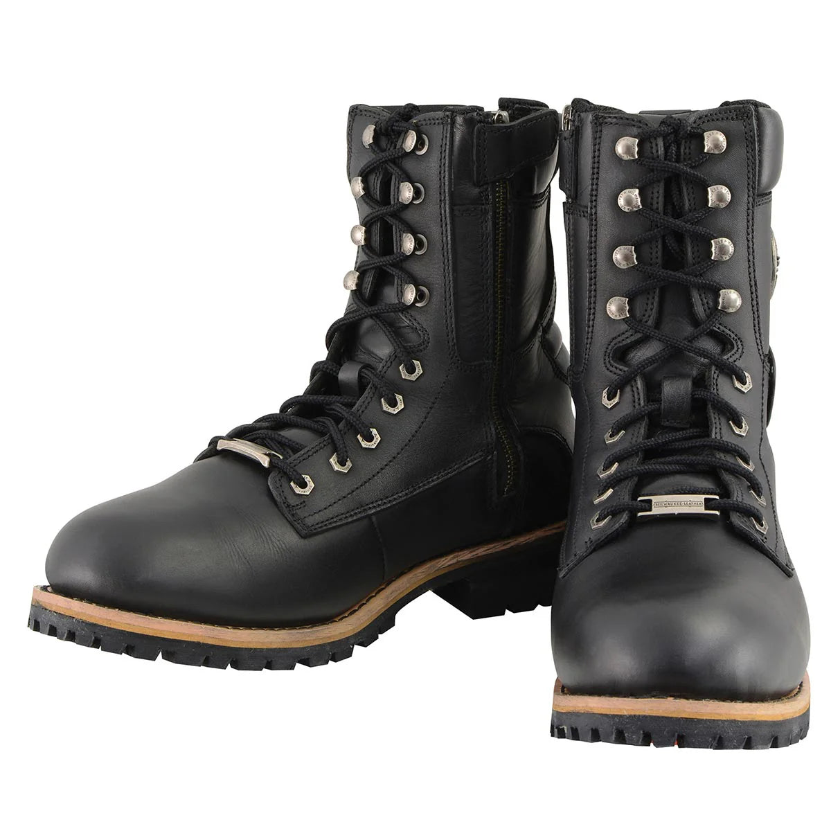 MILWAUKEE LEATHER - MEN'S CLASSIC BLACK LEATHER LACE-UP LOGGER WITH SIDE-ZIP - MBM9095