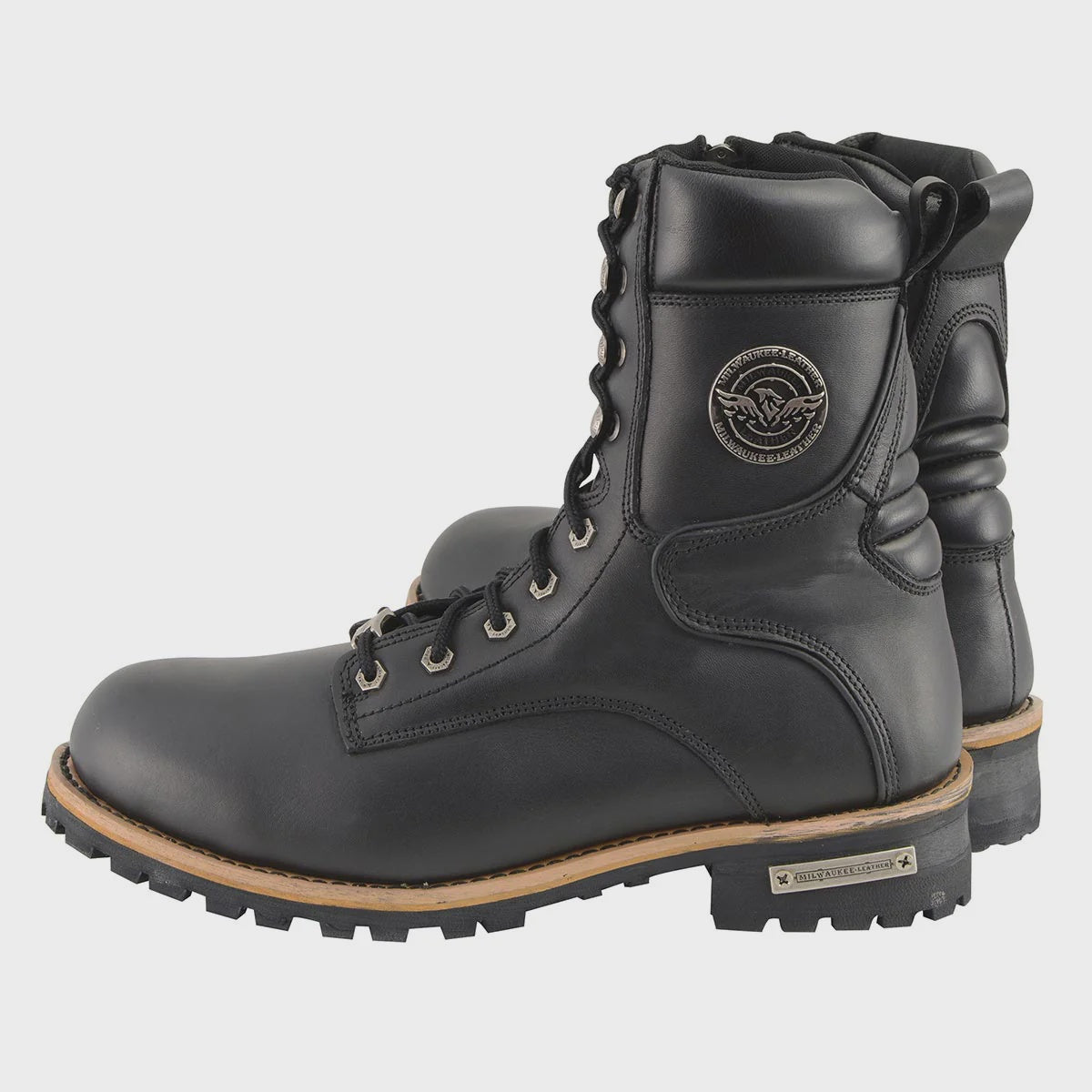 MILWAUKEE LEATHER - MEN'S CLASSIC BLACK LEATHER LACE-UP LOGGER WITH SIDE-ZIP - MBM9095