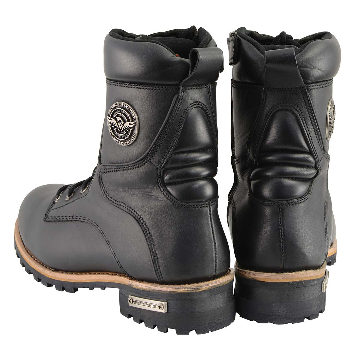 MILWAUKEE LEATHER - MEN'S CLASSIC BLACK LEATHER LACE-UP LOGGER WITH SIDE-ZIP - MBM9095
