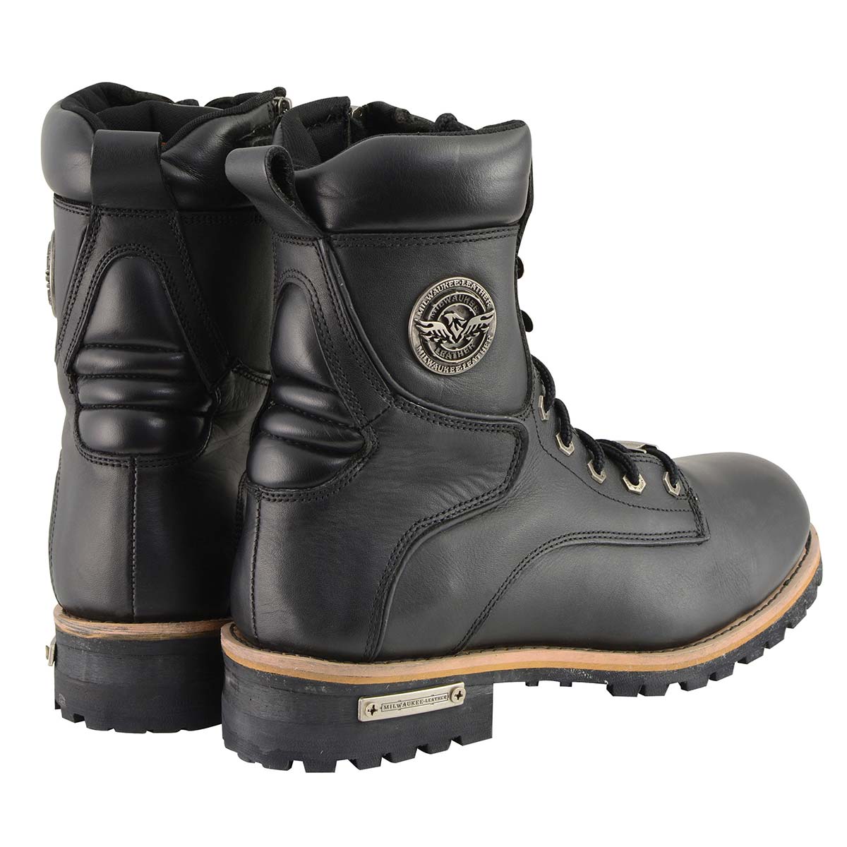MILWAUKEE LEATHER - MEN'S CLASSIC BLACK LEATHER LACE-UP LOGGER WITH SIDE-ZIP - MBM9095