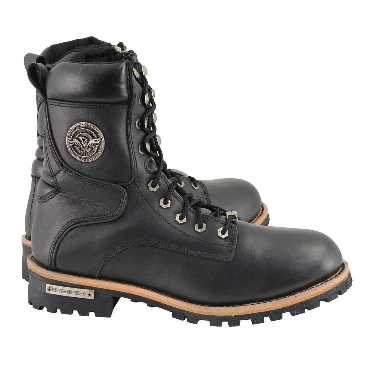 MILWAUKEE LEATHER - MEN'S CLASSIC BLACK LEATHER LACE-UP LOGGER WITH SIDE-ZIP - MBM9095