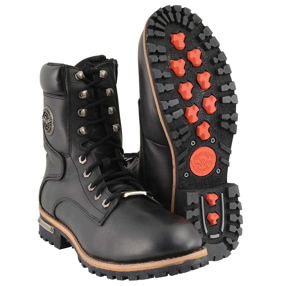 MILWAUKEE LEATHER - MEN'S CLASSIC BLACK LEATHER LACE-UP LOGGER WITH SIDE-ZIP - MBM9095