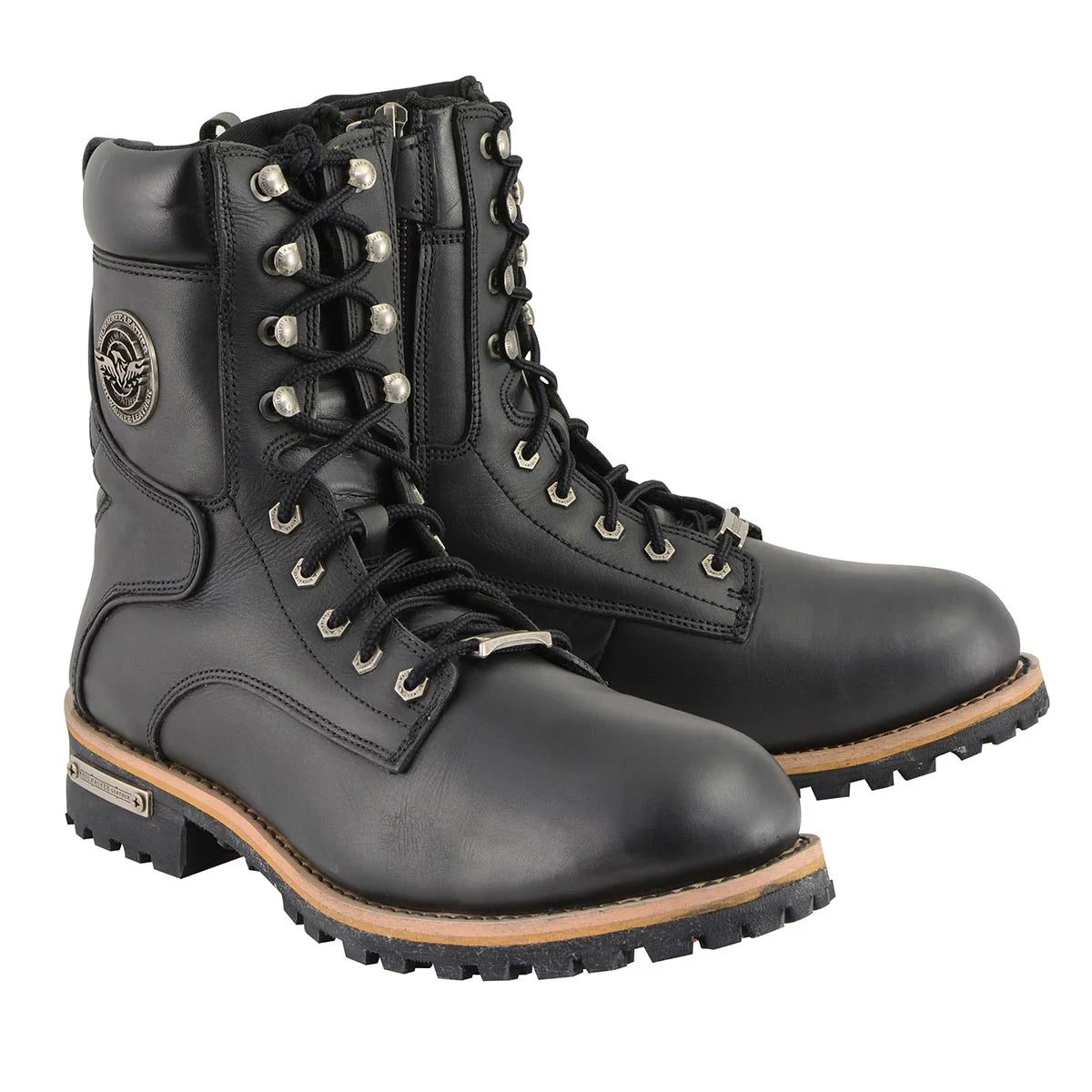 MILWAUKEE LEATHER - MEN'S CLASSIC BLACK LEATHER LACE-UP LOGGER WITH SIDE-ZIP - MBM9095