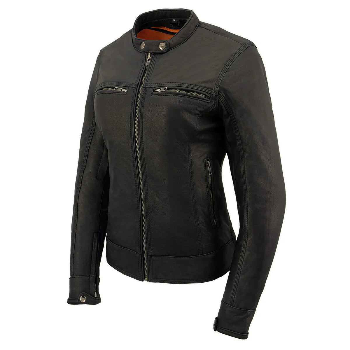 MILWAUKEE LEATHER - WOMEN'S SCOOTER BLACK LEATHER VENTED LIGHTWEIGHT TRIPLE STITCH MOTORCYCLE JACKET - MLL2551