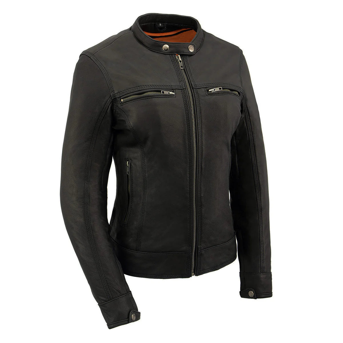 MILWAUKEE LEATHER - WOMEN'S SCOOTER BLACK LEATHER VENTED LIGHTWEIGHT TRIPLE STITCH MOTORCYCLE JACKET - MLL2551